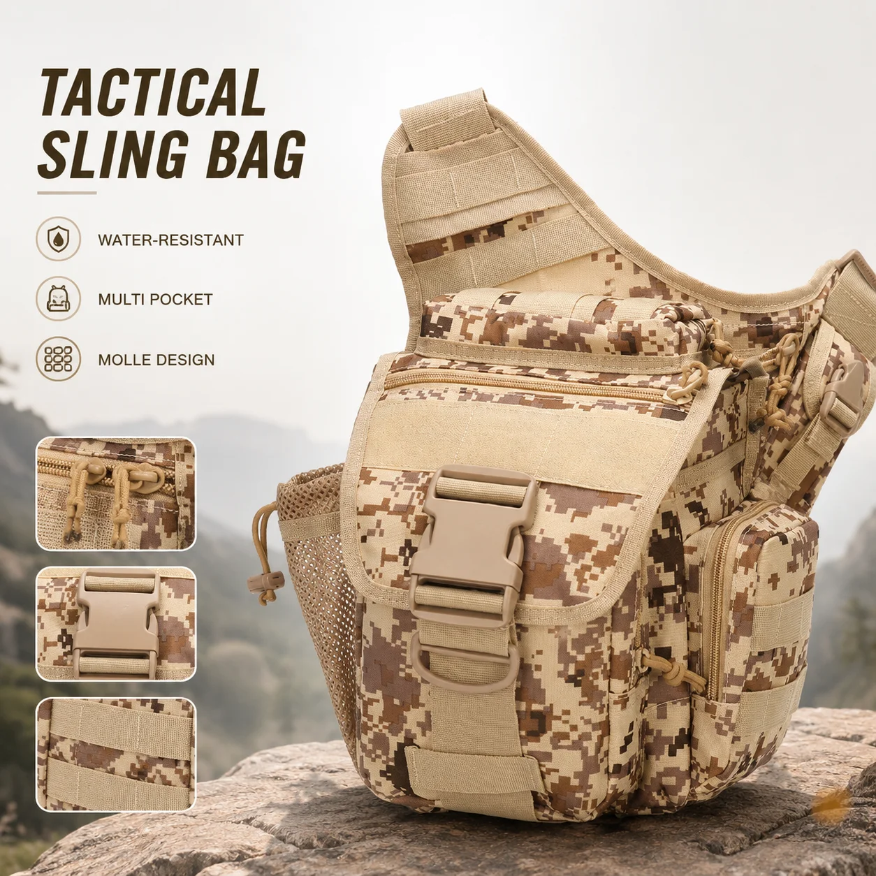 900D Tactical Sling Bag for Men Outdoor Camping DSLR Camera Saddle Bag Waterproof Camouflage Crossbody Shoulder Pack with MOLLE