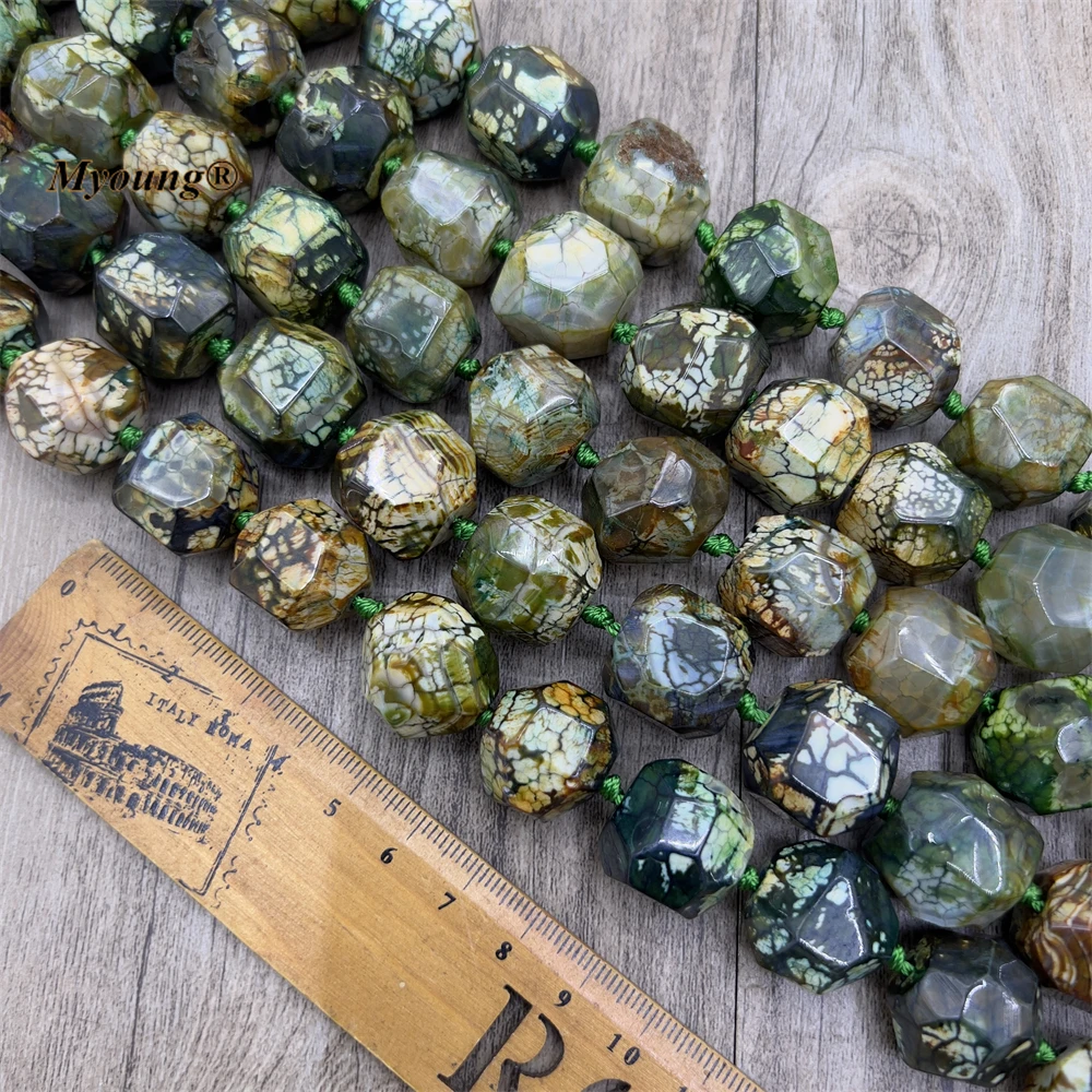 Large Faceted Green Dragon Veins Agates Cutting Nugget Stone Beads For DIY Jewelry Making MY230405