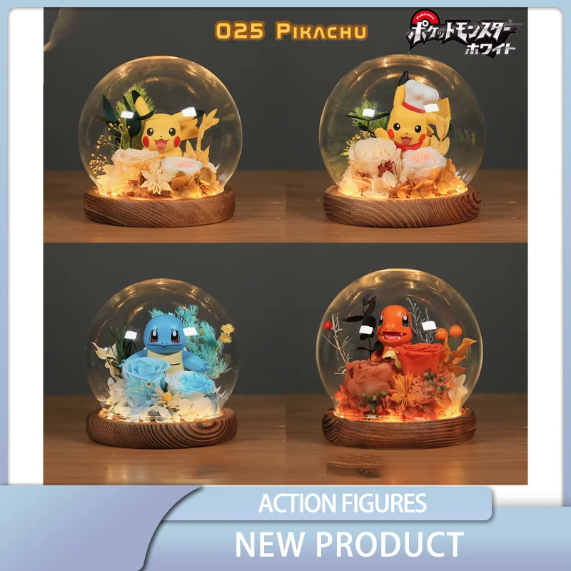 Original Pokemon Pikachu PreservedFreshFlower Glass Cover Collect Ornaments Anime Figres Valentine's Day Gift for Girl Friend