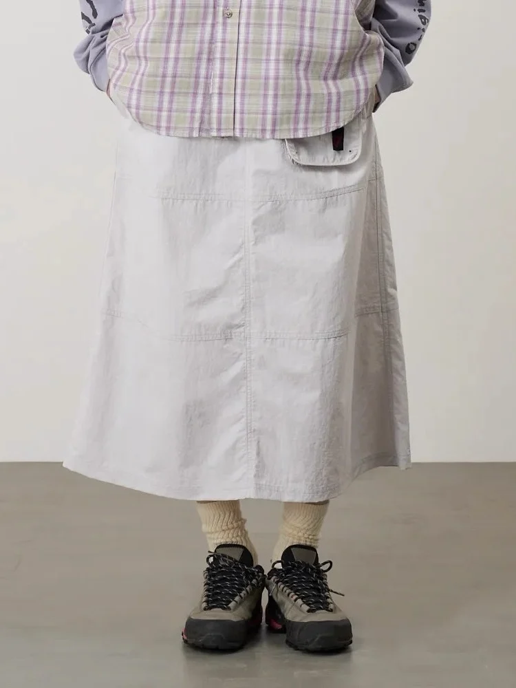 

Spring New Style Quick Dry Outdoor Function A-Line Skirt with Buckle Waist Belt And Pockets Women's High Waist Nylon Skirt