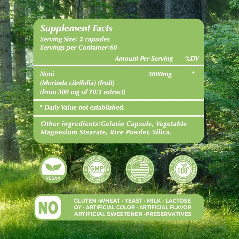 Noni Fruit Capsules - Antioxidant, Supports Intestinal, Skin and Joint Health, Boosts Immunity and Vitality, Replenishes Energy