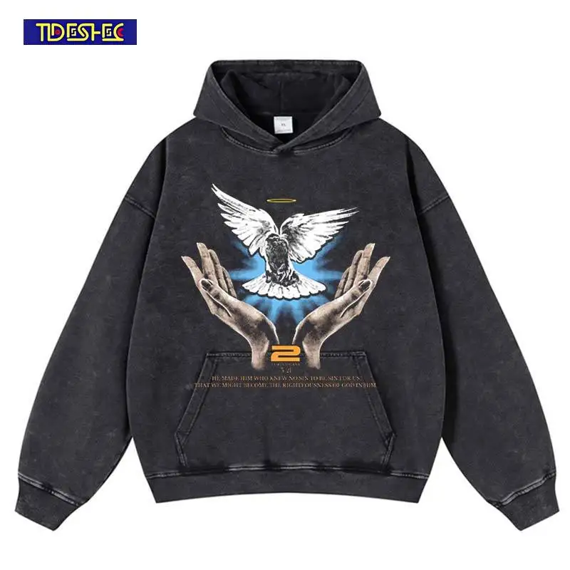 Hip Hop Harajuku Punk Vintage lavé Stretwear sweat surdimensionné coton motif imprimé sweat à capuche chaud Streetwear pull à capuche