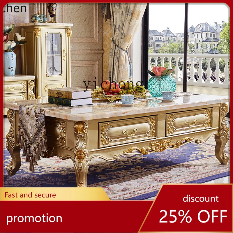 

ZML European all-solid wood coffee table luxury living room marble coffee table TV cabinet combination
