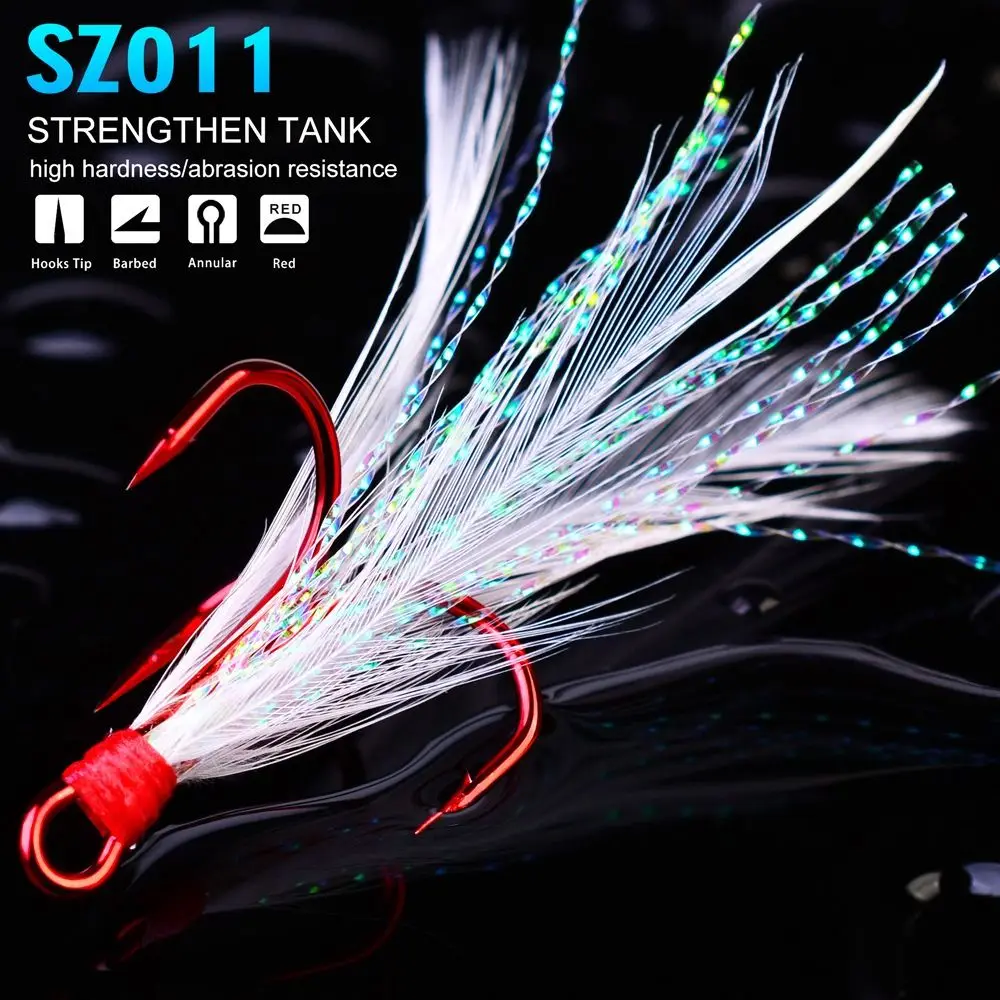 Tank Three Hook Fishing Hook Feathers Bass Cod Lure Three Claw Hook Feathers Treble Hook Fishing Treble Hooks Three Fish Hook