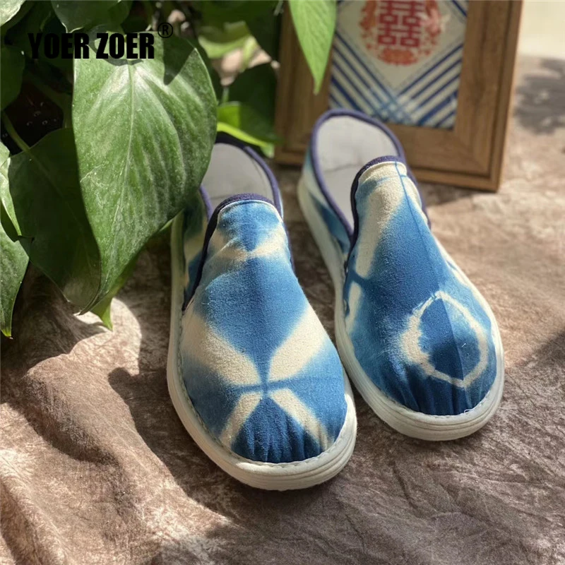 

Ladies cloth shoes hand tie-dye Indigo-dyed cotton traditional handmade Melaleuca Sole Cloth Shoes Soft and breathable flat shoe