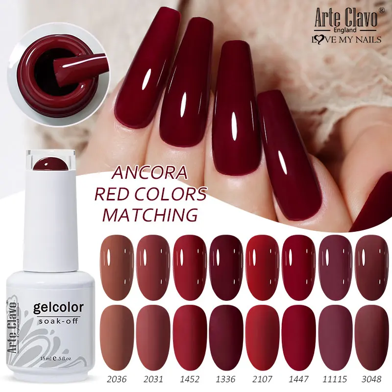 Arte Clavo 15 ml 411 Farben Nagelgelpoliermittel Nagelzubehör Matt Rot Semi Permanent Nail Art Maniküre Soak Off LED UV-Lacke