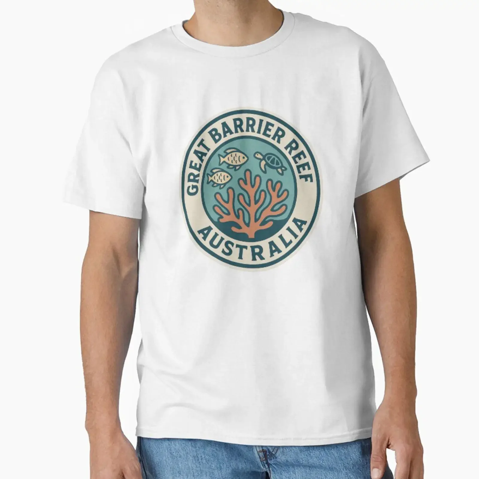 Great Barrier Reef Australia Sticker Vintage Retro Ocean Design with Corals Fish Turtle Classic T Shirt vintage Washed