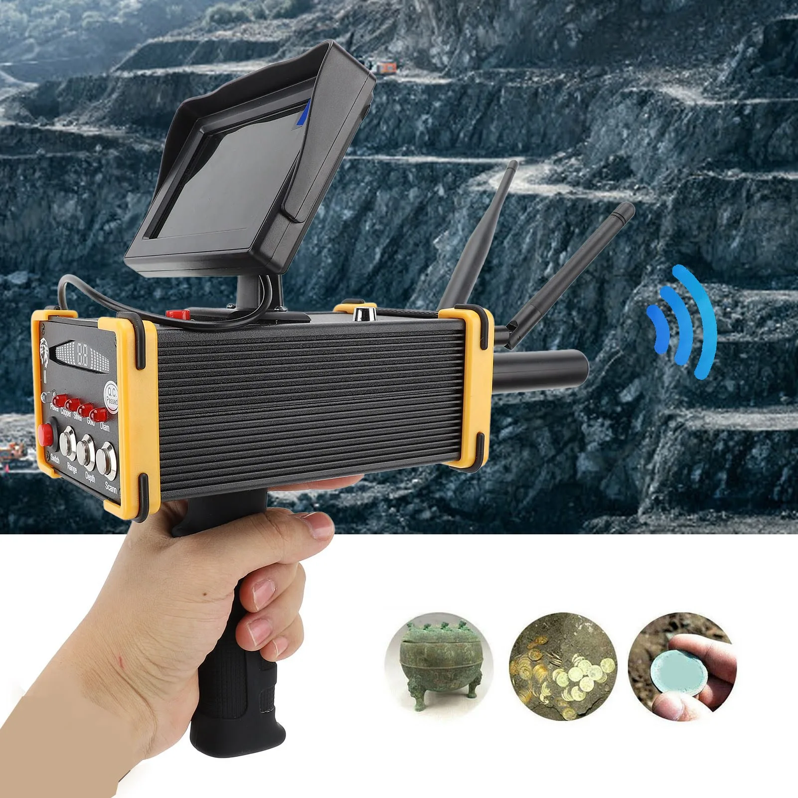 Metal Locator 1000 Meters Range High Accuracy Metal Detector 100‑240V Display Screen  Positioning with Antenna for Gold