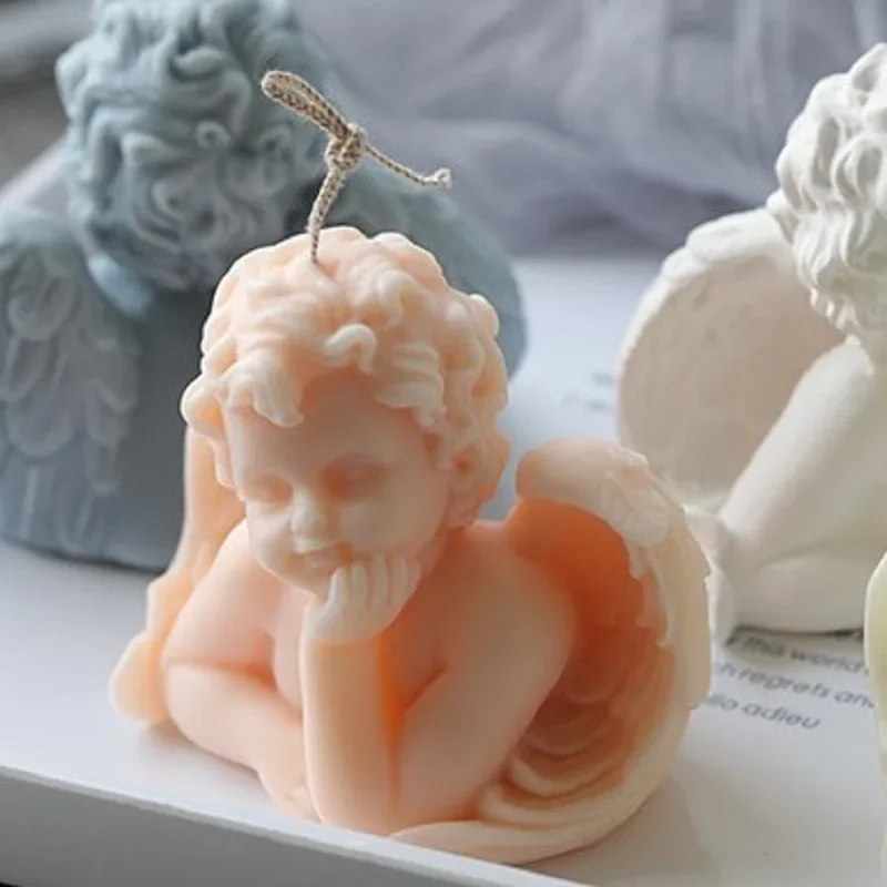 Large Size Angel Silicone Candle Mold Cute Wings Baby Sculpture Plaster Resin Handmade Soap Candle Making Kit Desktop Decoration