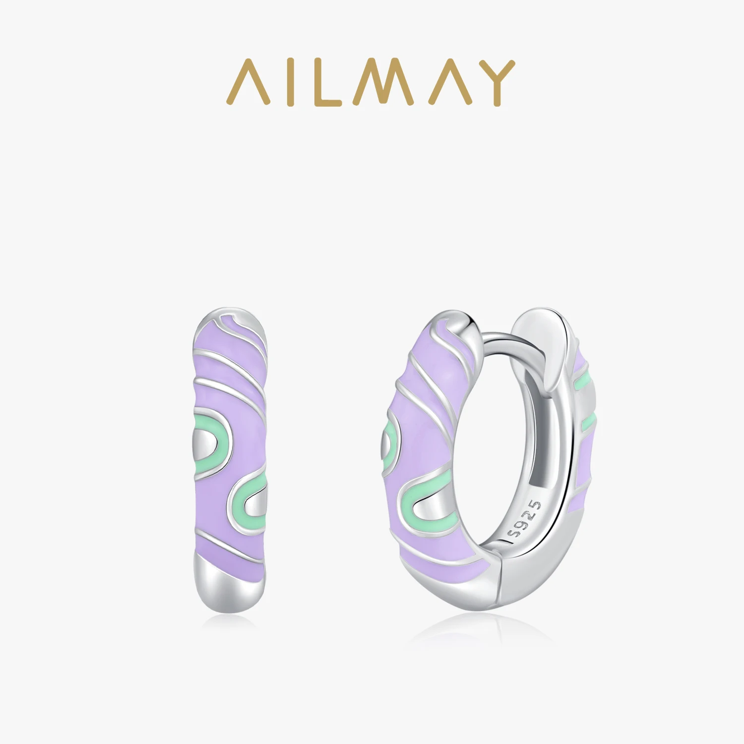 Ailmay Pure 925 Sterling Silver Fashion Charm Rainbow Color Enamel Hoop Earrings Dla kobiet Zaręczyny Rocznica Drobna biżuteria