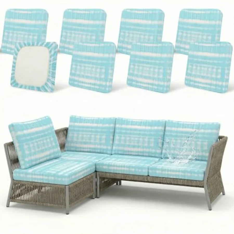 

Набор из 8 водонепроницаемых чехлов для уличных подушек с высокой эластичностью, 180 г, для сидений диванов, машинная стирка