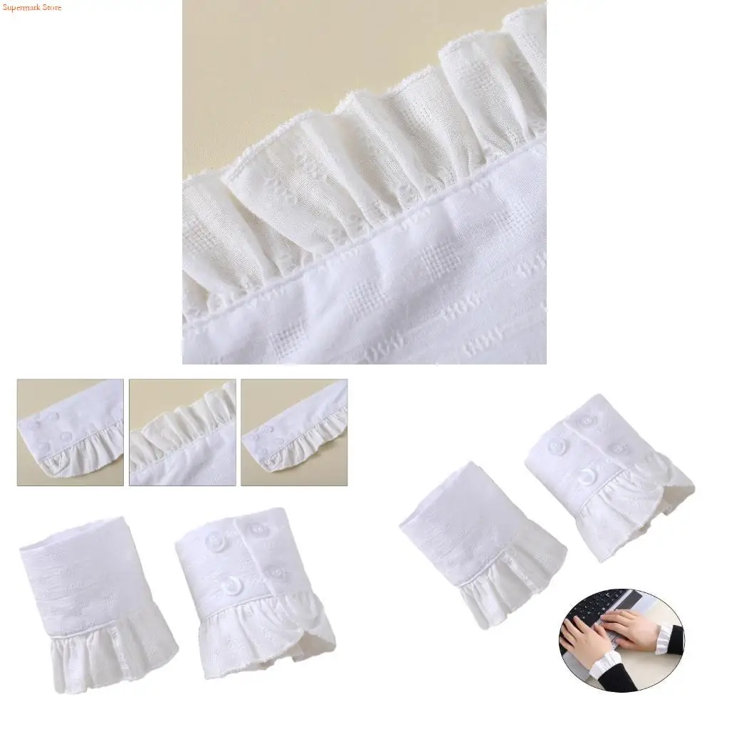 Q5WE Women Romantics Jacquard Horn Cuffs Pleated Ruffled Detachable False Sleeve Sweater Decorative Wrist Warmer