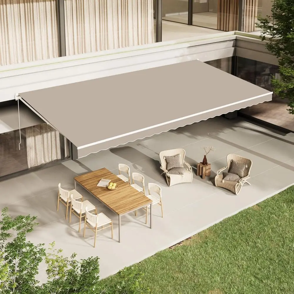 

Manual Crank Retractable Awning, 13x10 Feet, Beige Outdoor Patio Sun Shade Cover