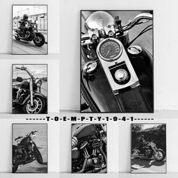 Black and White Motorcycle Photos Art Decor Canvas Prints Retro Motorcycle Harley Wall Art Decor for Bar Home Motor Lover Gift