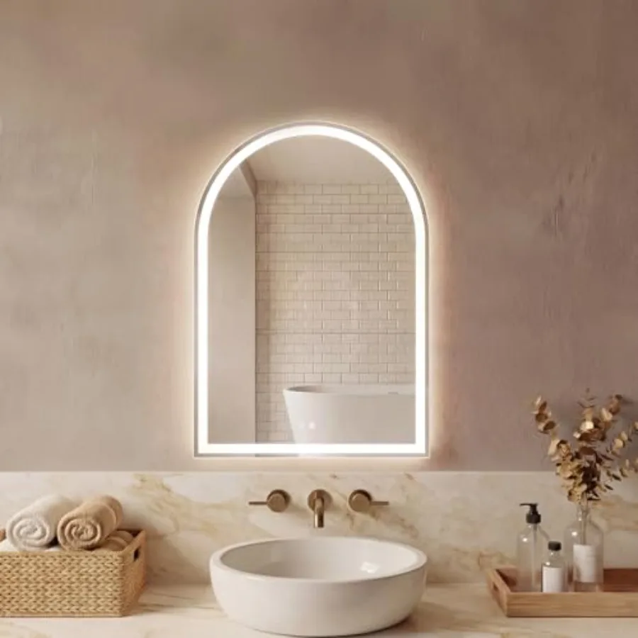 

20"×28" LED Bathroom Mirror with Lights Arched Vanity Mirror with Anti-Fog Dimmable 3-Color Light Memory Function Tempered Glas
