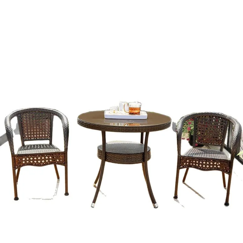 

Woven rattan chair three-piece coffee table casual tea table chair courtyard outdoor rattan outdoor table and chair balcony tea