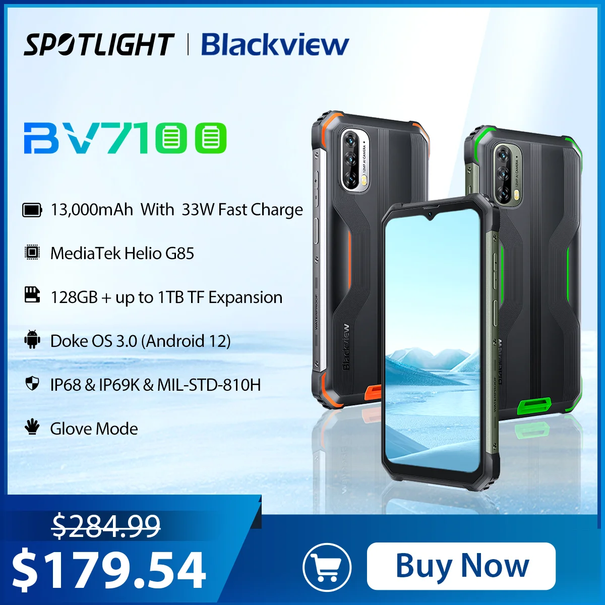 

Blackview BV7100 Rugged Smartphone 6GB 128GB Andriod 12 Helio G85, 6.58'' Unclocked Phones, 13000mAh With 33W, NFC Cellphone