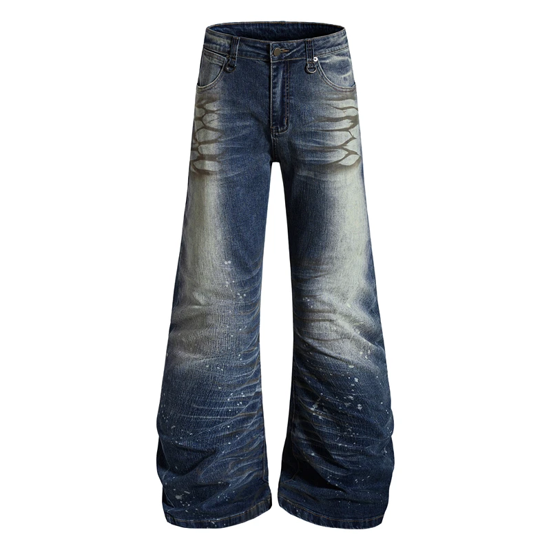 

Джинсы GXFortune American Waed Splatter Dyed Bell Bot, зауженные, унисекс, в стиле High Street, повседневные, зимние