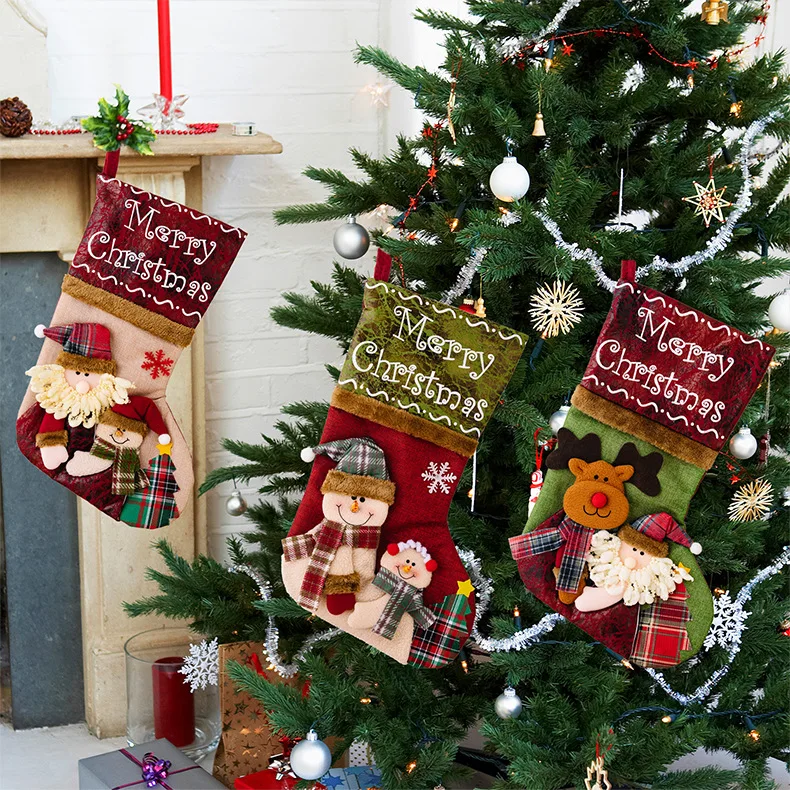 

New Christmas Stocking Large Capacity Snowman Santa Elk Kid Candy Gift Bag Xmas Tree New Year Ornament Sock Home Party Gifts