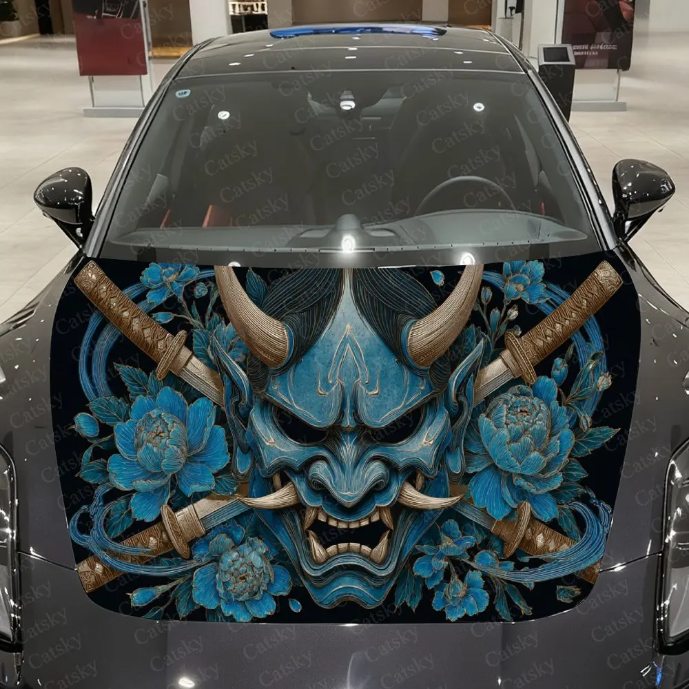 

Виниловая пленка для автомобиля с винтажным синим рисунком Ханья, водонепроницаемая наклейка на капот из ПВХ, самоклеящаяся устойчивая к царапинам наклейка на крышку двигателя
