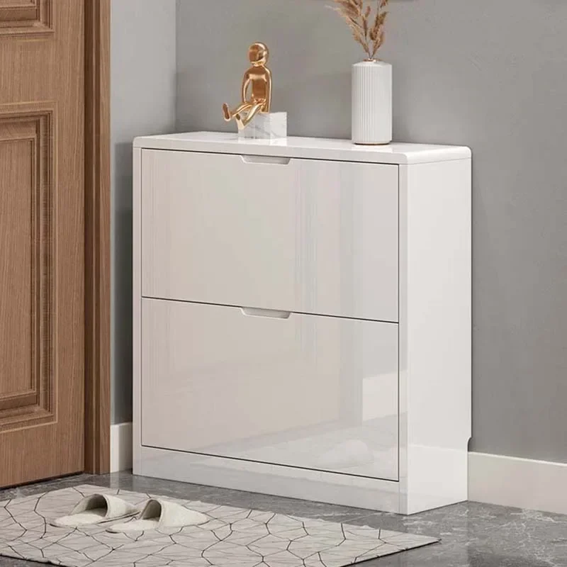 تصميم خزانة خذاء بيضاء مقاومة للماء، رف أحذية خشبي حديث جميل، نطاق عرض فاخر، أثاث منزلي #3