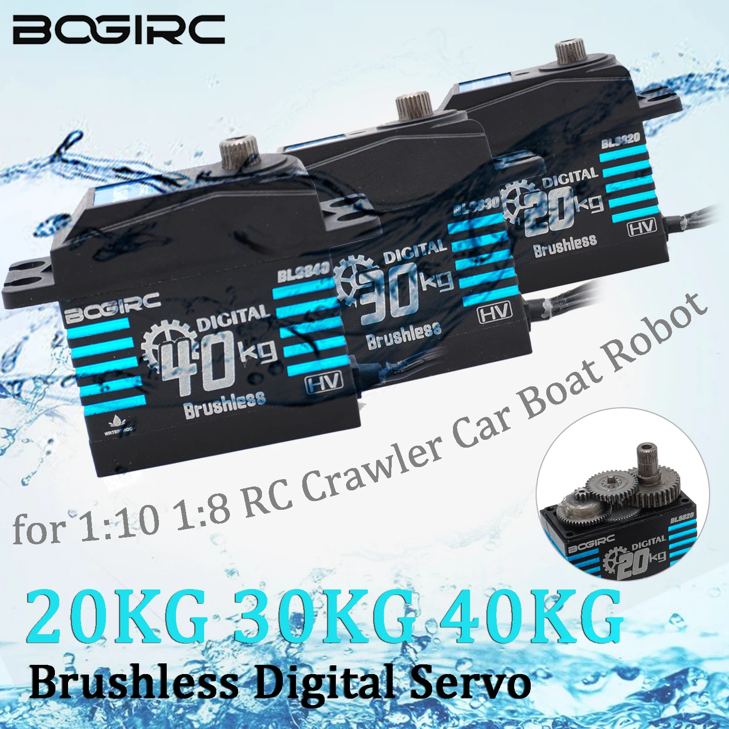 BOGIRC 1:10 1:8 RC pièce de voiture étanche haute tension engrenages métalliques 20KG 30KG 40KG 4.8V-6.0V Servo numérique pour Baja TRX4 SCX10 D90