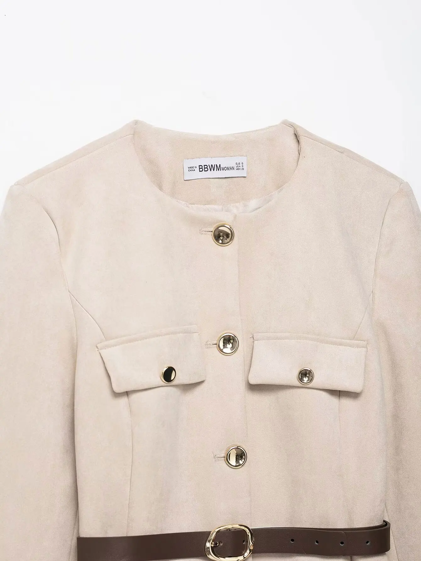 HH المرأة الخريف موضة الجلد المدبوغ تأثير معاطف طويلة الأكمام س الرقبة خمر واحدة الصدر الصلبة مربوط الإناث شارع العليا السترة