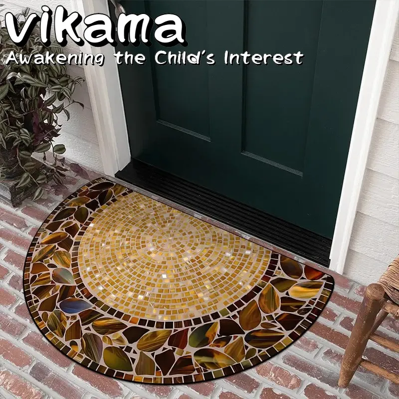 VIKAMA Felpudo de bienvenida antideslizante, alfombra de piedra vintage semicircular, alfombra de entrada lavable para decoración del hogar alfombra antipolvo