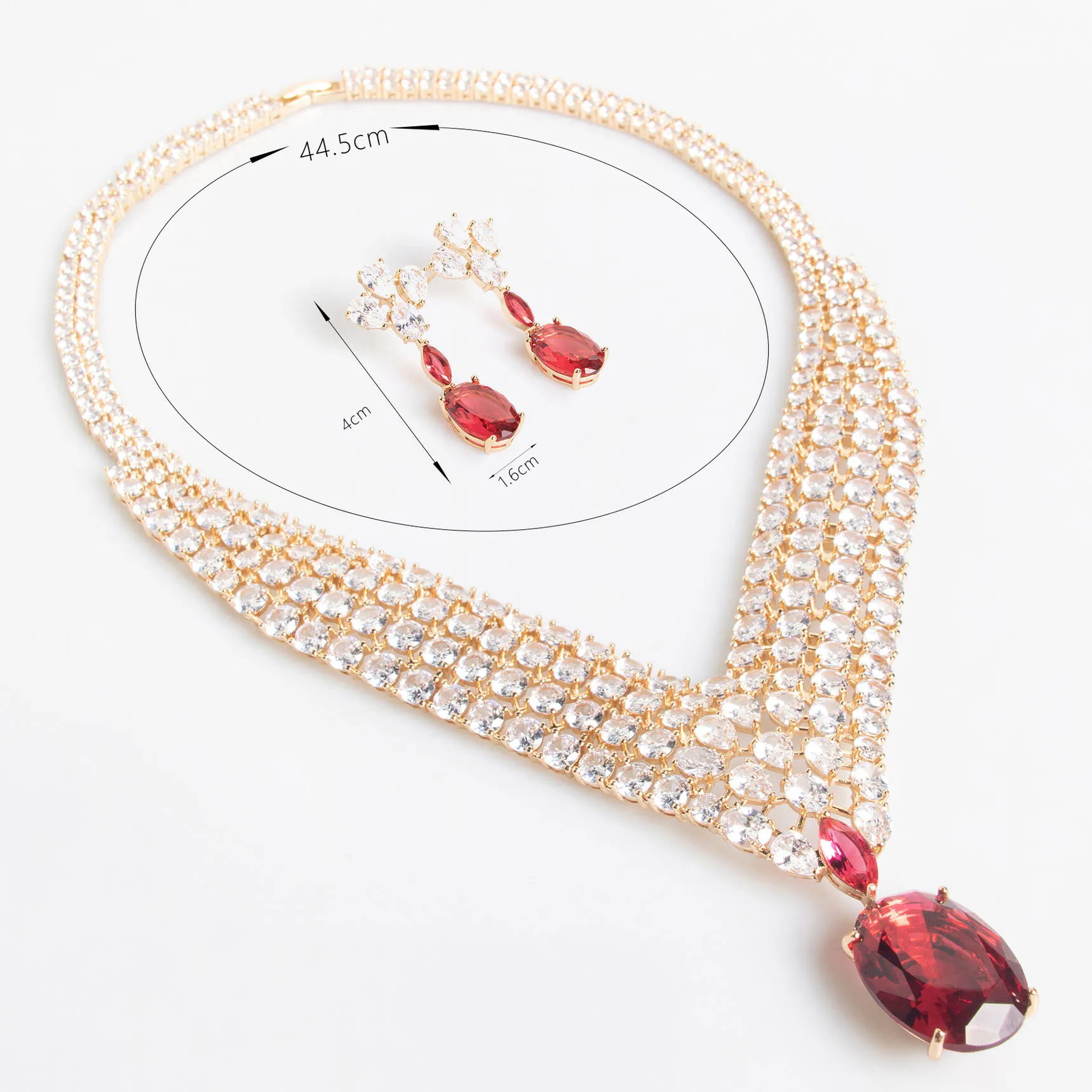 Water Drops Hip Hop Luxury Zirconia Jewellery Necklace Earrings Long Pendant Set Bridal Party Gift Evening Accessories M-296