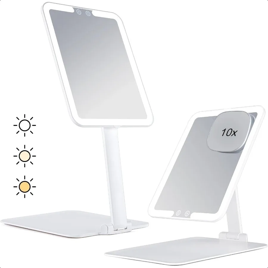 

7.8 x 6.1 Rechargeable Travel Makeup Mirror with Lights and Magnification 10X Foldable Stand with Adjustable Height Angle 3 Lig