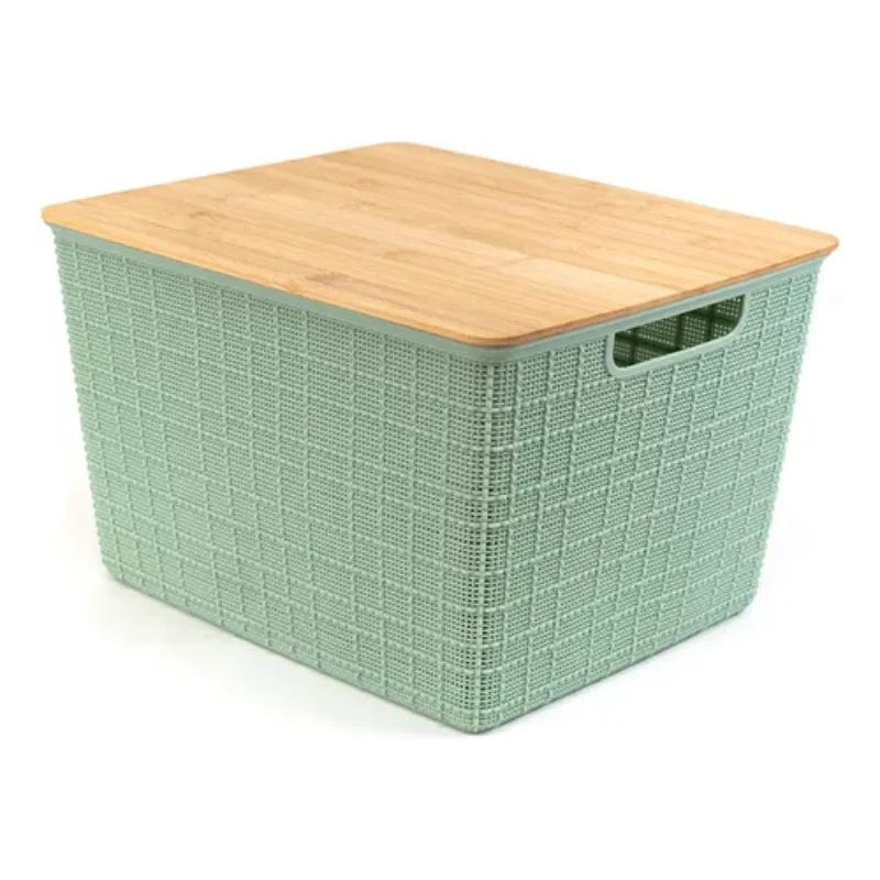 

Multipurpose Organizer Box With Lid Bamboo 18l Green Color Light Green Stripes Boxes, Boxes and Baskets Decorative Boxes