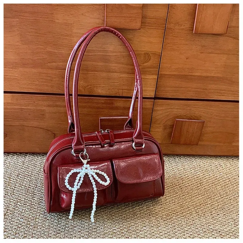Pu Leather Female ChestBag Burgundy Large Handbags Purse Vintage Women Business Shoulder Bags Simple Ladies Commute Tote Bag