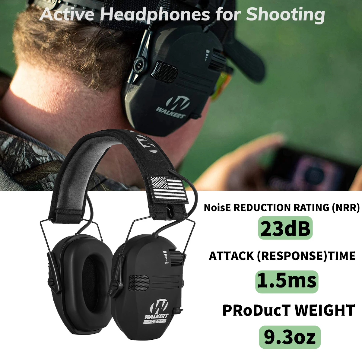 

Electronic Earmuff for Walker‘s Razor Slim Ultra Low Profile Compact Design Adjustable Range Shooting Hunting Hearing Protection