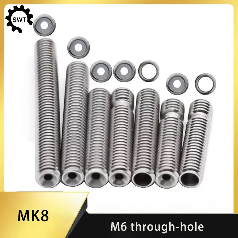 MK8 Stainless Steel Throat Tube for 3D Printer - M6 Heat Break with PTFE Teflon Liner - Smooth Feeding Bowden Extruder Throat