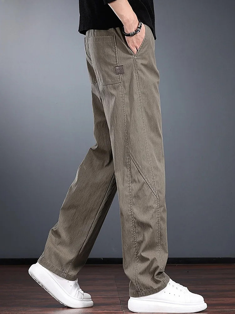 

American Retro Casual Pants Men's Spring Lightweight Mature Loose Straight Leg Long Trousers Casual Cotton Blend