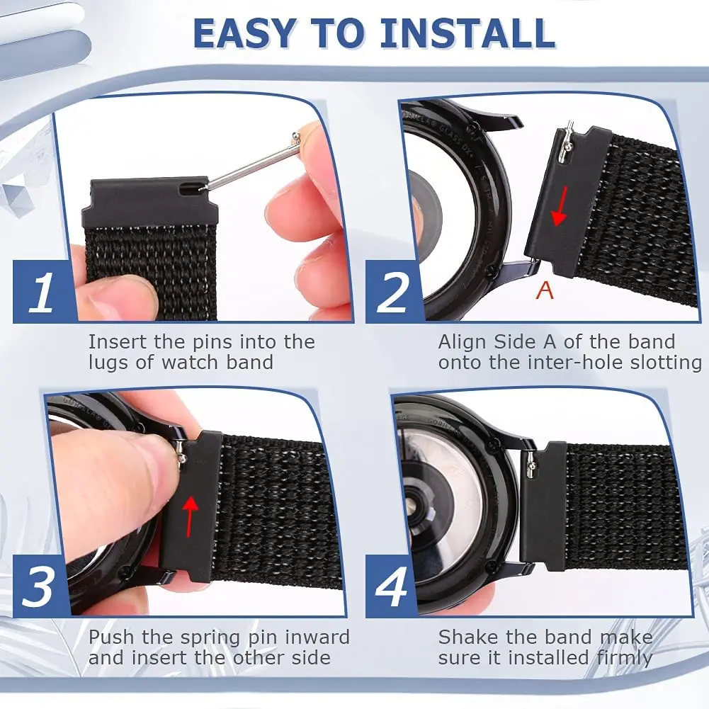 Нейлоновый ремешок с петлей 20 мм 22 мм для Samsung Galaxy Watch 5/4 40 мм 44 мм, спортивный браслет, совместимый с Huawei Watch 2 Classic