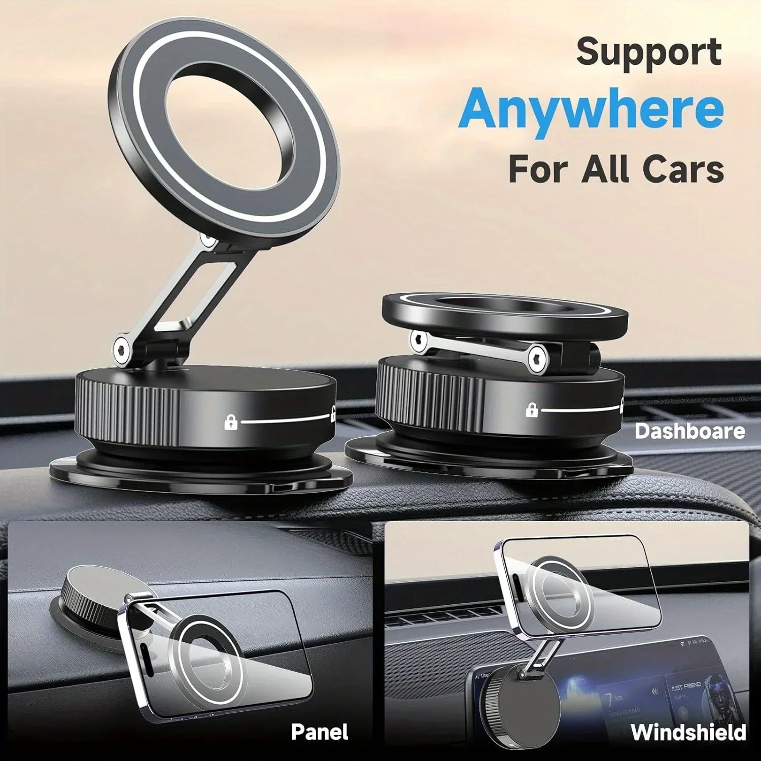 

Vacuum Magnetic Phone Holder for Magsafe(Must be Smooth Pad) Strongest Suction Magnetic 360° Adjustable Car Phone Holder