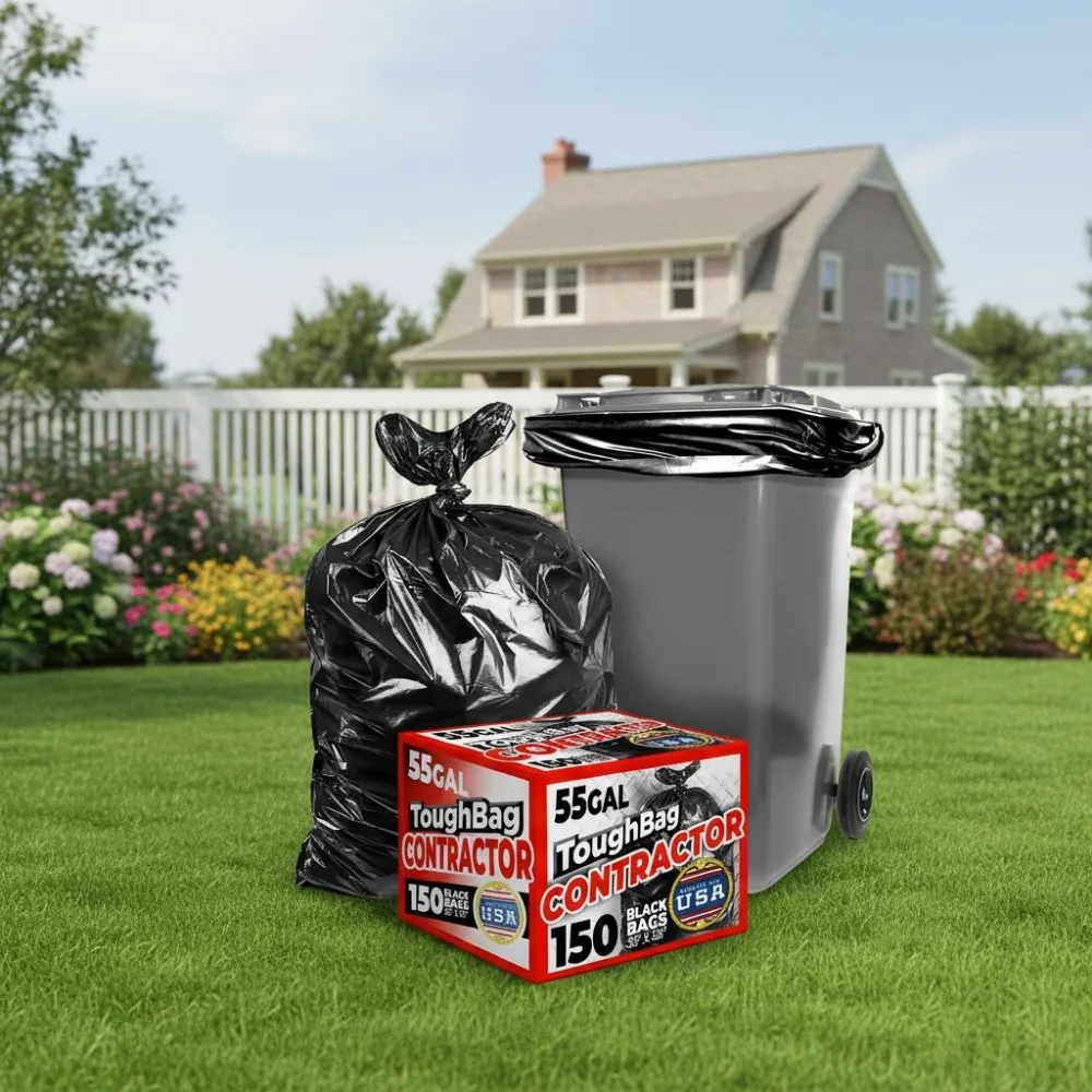 

55-60 Gallon Heavy Duty Trash Bags - 150 Count, Large Black Garbage Bags Made in USA