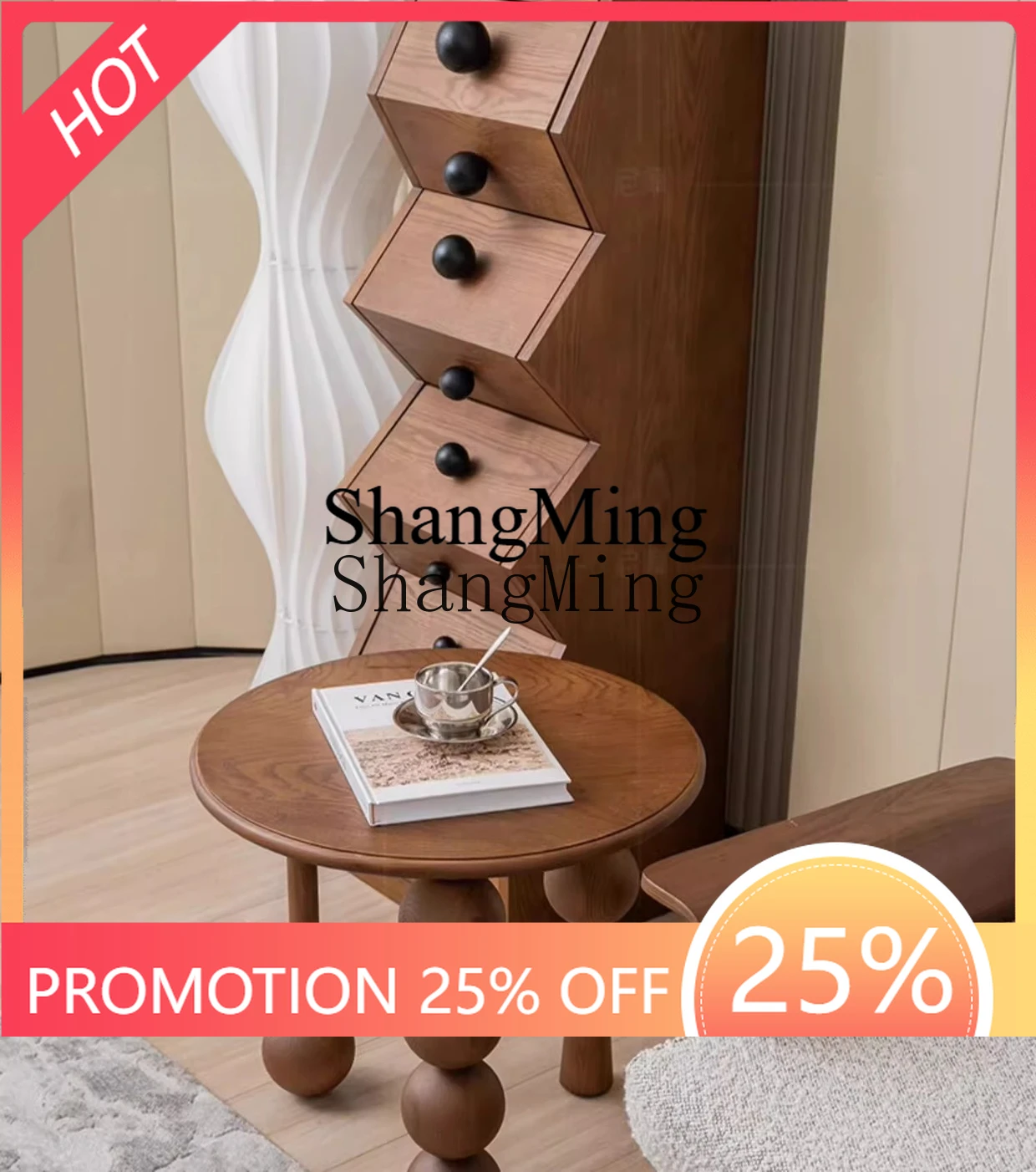 

FG medieval style coffee table modern simple household living room small apartment tea side table small round table