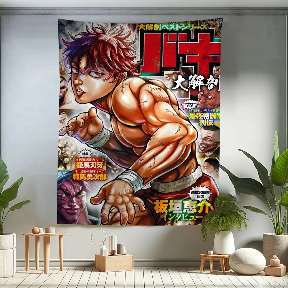 

Japanese Anime Baki Hanma Comics Printed Large Wall Tapestry Wall Hanging Decoration Household Decor Blanket