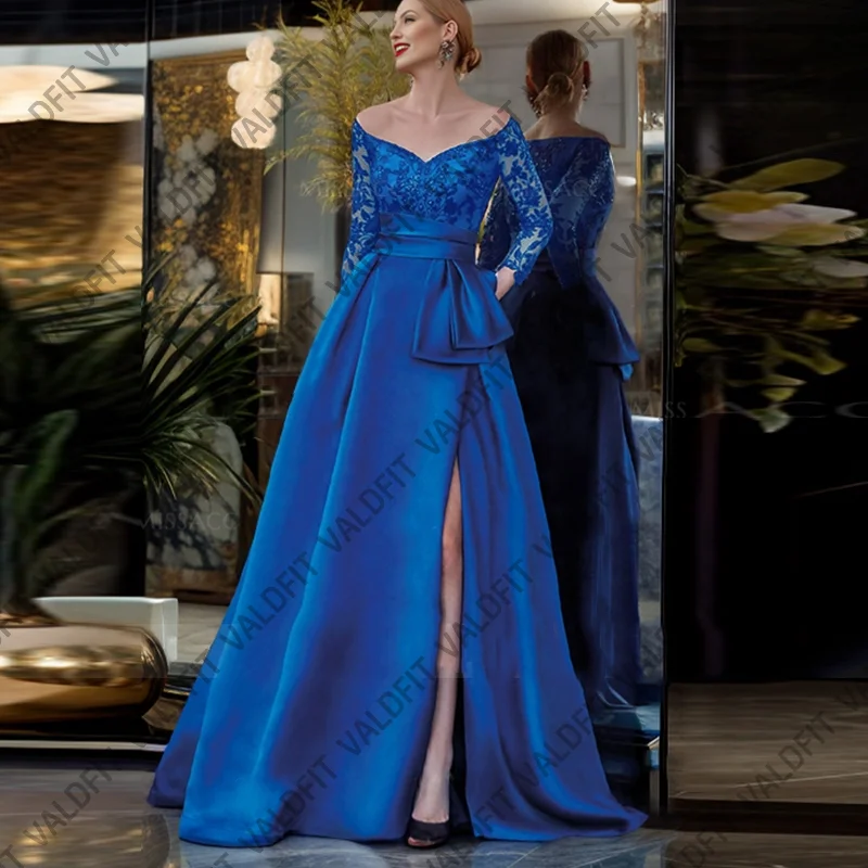 

Customized Long A Line Blue Satin Mother of the Bride Dresses for Weddings Party Dress Vestidos Para La Mama Dela Novia 2024