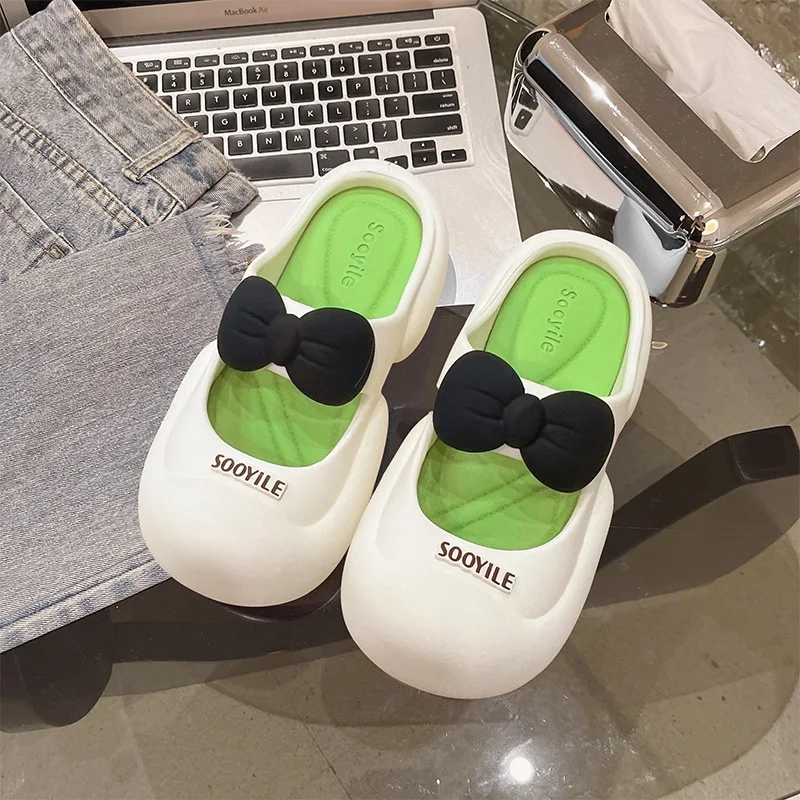 Mules Summer Slippers Women Home Fashion Luxury Designer Shoes Girls Cartoon Bow Cute Platform Slides Casual Flat Indoor Sandals image 4