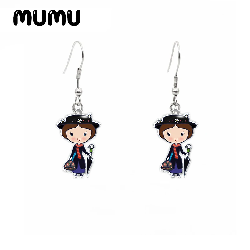 2024 New Mary Poppins Dangle Earring Flower Hat Acrylic Earrings Handmade Jewelry Epoxy Resin Fish Hook Earring