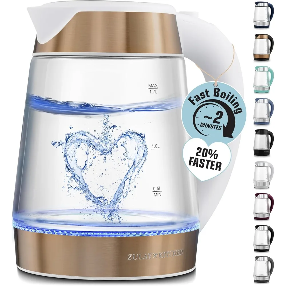 

Fast Boiling Electric Water Kettle - 1.7L, 1500W, Auto Shut-Off, Cool-Touch Handle, 360° Base for Coffee & Tea in White Copper