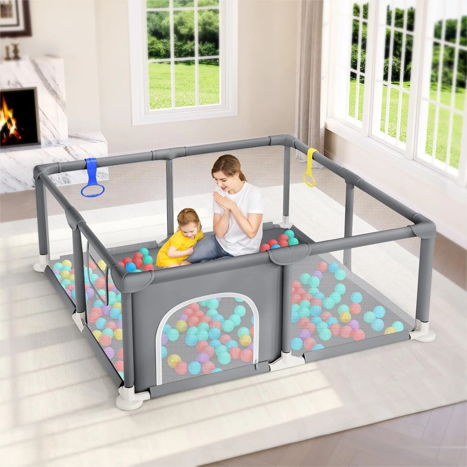 

Baby Playpen 47x47 Small Play Yard for Indoor & Outdoor, Infant Play Pen with Breathable Mesh, Anti-Fall Design, Easy Setup