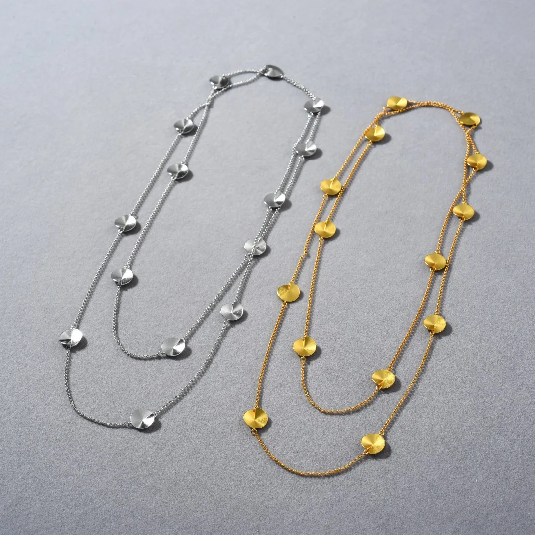 Europe America Brass Plated 18K Gold Silver Sweater Chain Multilayer Long Necklace Woman Jewelry