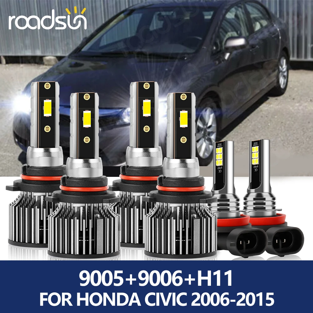 

roadsun 9005 Car Light 100W 20000LM HB3 9006 HB4 H11 LED Headlight 6500K Hight Low Beam Fog Light Kit for Honda Civic 2006-2015