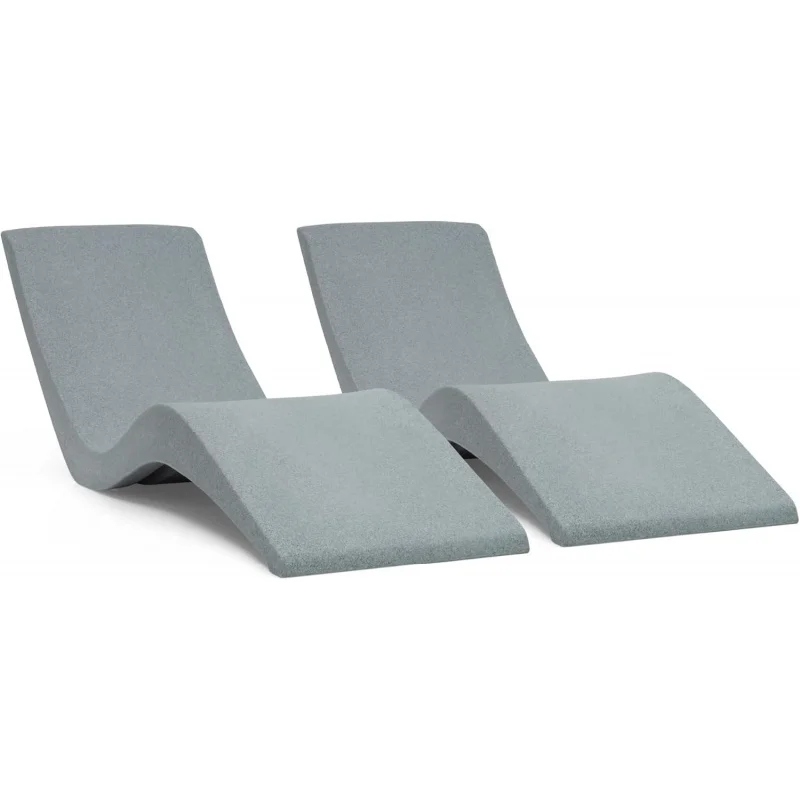 

Set of 2 Gray Granite Chaise Lounger, Pool & Shelf Lounge Chair Designed Depths Up to 9, Poolside Tanning Deck