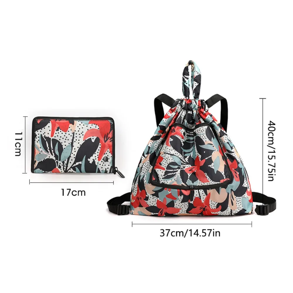 Simple Lightweight Drawstring Bag Animal Flower Shopping Bag Nylon Multifunctional Folded Backpack Travel