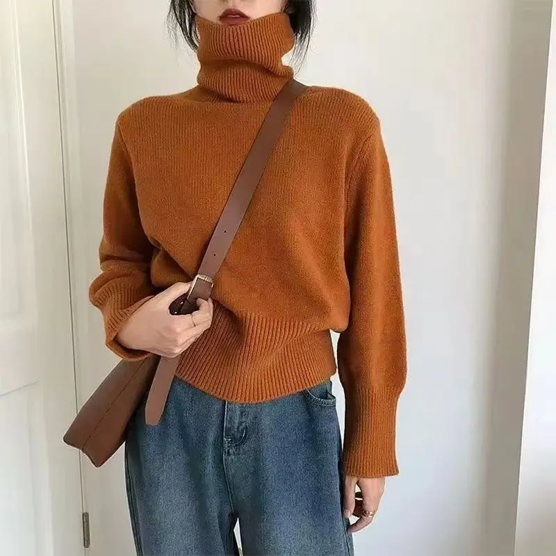 

Korean Solid Color Autumn and Winter Thickened Turtleneck Sweater New Lazy Loose Retro Base Sweater Versatile